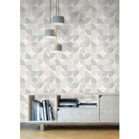Muriva Taupe Geometric Fabric effect Patterned Wallpaper