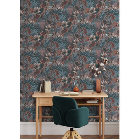 Muriva Teal Floral 3D effect Patterned Wallpaper