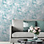 Muriva Teal Marble Metallic effect Embossed Wallpaper