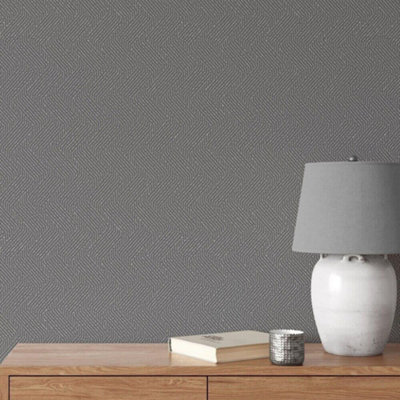 MURIVA UGEPA TENLEY BLACK GOLD SLATE TEXTURED GEOMETRIC KITCHEN WALLPAPER M59419