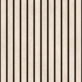 Muriva Ugepa Wooden Slats Panelling 3D Wood Panel Cream Black Stripe Wallpaper