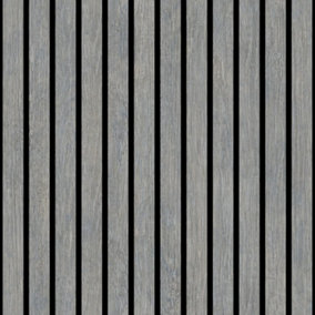 Muriva Ugepa Wooden Slats Panelling 3D Wood Panel Stripe Grey Black Wallpaper