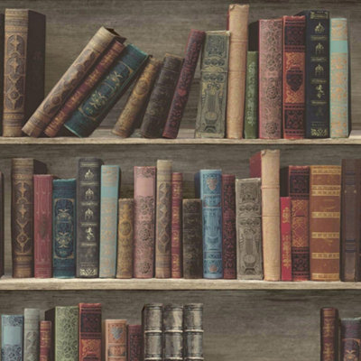 Muriva Vintage Traditional Classic  3D Library Books Wallpaper L32008