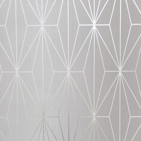 Muriva White Geometric Metallic effect Embossed Wallpaper