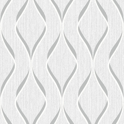 Muriva White Geometric Metallic & glitter effect Embossed Wallpaper