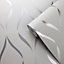 Muriva White Geometric Metallic & glitter effect Embossed Wallpaper