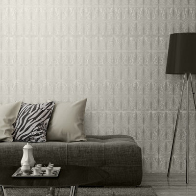 Muriva White Geometric Mica effect Embossed Wallpaper