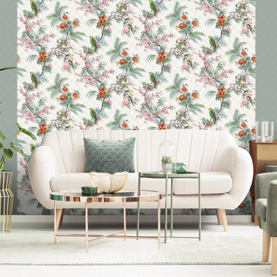 Muriva White Tropical Distressed effect Embossed Wallpaper
