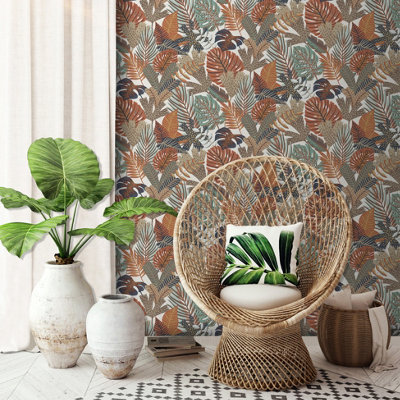 Muriva White Tropical Water coloured effect Embossed Wallpaper