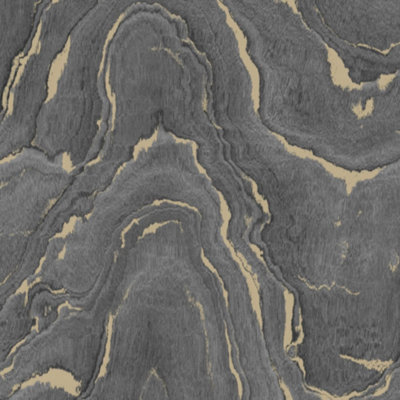 Muriva Woodgrain Marble Charcoal & Gold Metallic Luxury Wallpaper 199503