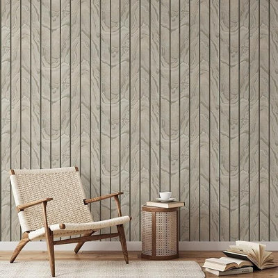 Muriva Woodgrain Panel Natural Beige Luxury Wallpaper 193501