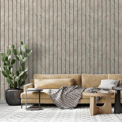 Muriva Woodgrain Panel Natural Beige Luxury Wallpaper 193501