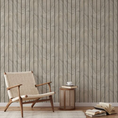 Muriva Woodgrain Panel Natural Beige Luxury Wallpaper 193501