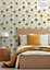Muriva Yellow Floral Distressed effect Patterned Wallpaper