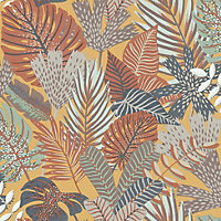 Muriva Yellow Tropical Water coloured effect Embossed Wallpaper