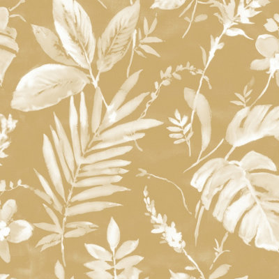 Muriva Yellow Tropical Water coloured effect Embossed Wallpaper