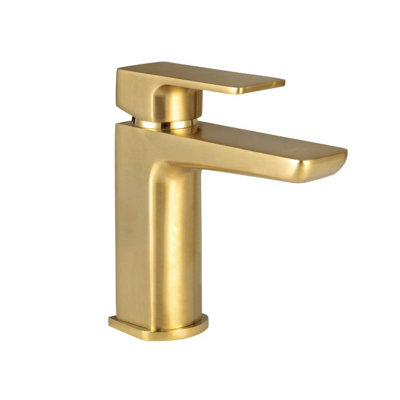 Muro Basin Mixer Tap Brushed Brass Finish Sink Mono Square Style Bathroom Tap