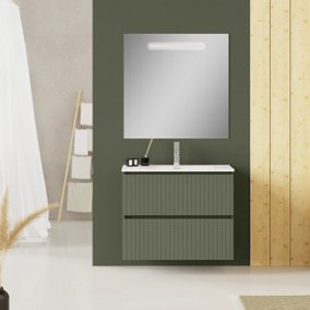 Muscat Sage Fluted Double Drawer Wall Hung Vanity Unit Including Basin 800mm x 460mm