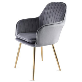 Muse Accent Chair in Velvet Upholstery - Grey/Gold