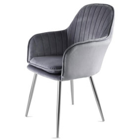 Muse Accent Chair in Velvet Upholstery - Grey/Silver
