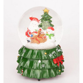 Musical Christmas Snowglobe Large Water Ball Features Christmas Santa Kids Scene Tree Resin Base- standing Decorations