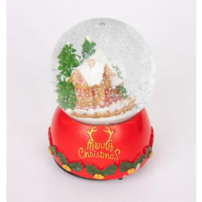Musical Christmas Snowglobe Large Water Ball Features Christmas Village Scene Resin Base Reads Merry Christmas- 10x15cm