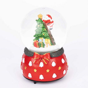 Musical Christmas Snowglobe Large Water Ball Features Santa On Tree Scene Cute Resin Base- Christmas Table Mantel Decorations