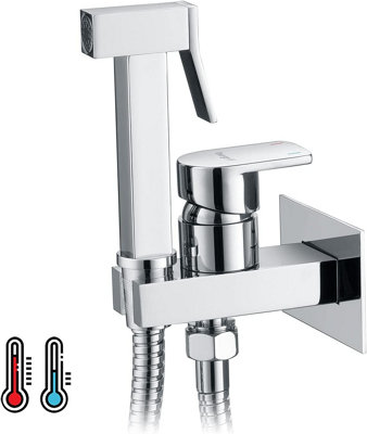 Bidet Shattaf Muslim Handheld Spray Set – Concealed Bathroom Brass Mixer, Hot & Cold, Chrome Finish