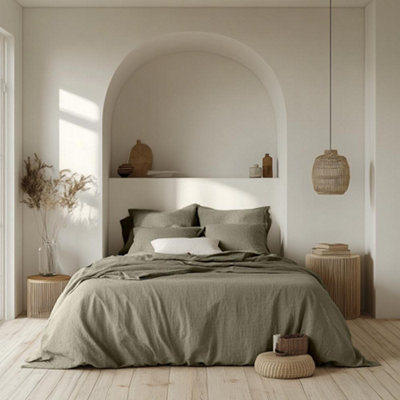 Muslin Bedspread Moss Green Throw 200 Thread Count Cotton Bed