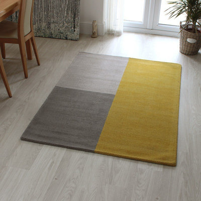 Mustard Geometric Handmade Luxurious Modern Wool Rug Easy to clean Living Room and Bedroom-200cm X 300cm