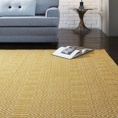 Mustard Geometric Handmade Modern Wool Easy To Clean Rug Dining Room Bedroom And Living Room-100cm X 150cm