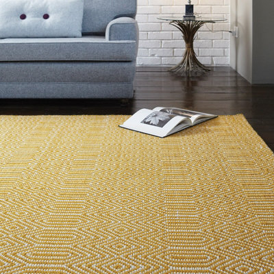 Mustard Geometric Handmade Modern Wool Easy To Clean Rug Dining Room ...