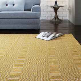 Mustard Geometric Handmade Modern Wool Easy To Clean Rug Dining Room Bedroom And Living Room-120cm X 170cm