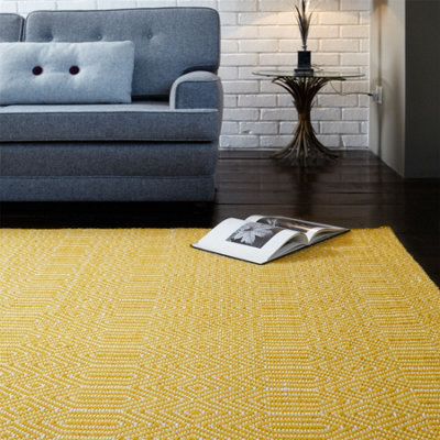 Mustard Geometric Handmade Modern Wool Easy To Clean Rug Dining Room ...