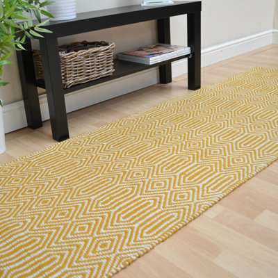 Mustard Geometric Handmade Modern Wool Easy To Clean Rug Dining Room Bedroom And Living Room-66 X 200cm (Runner)