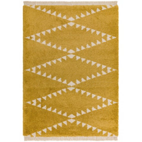 Mustard Shaggy Handmade Modern Easy to clean Rug for Dining Room-120cm X 170cm