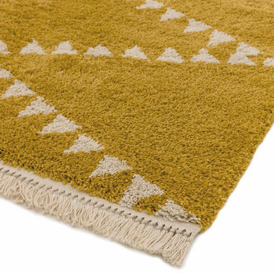 Mustard Shaggy Handmade Modern Easy to clean Rug for Dining Room-160cm X 230cm