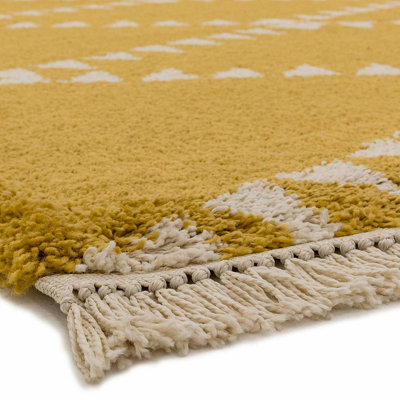 Mustard Shaggy Handmade Modern Easy to clean Rug for Dining Room-200cm X 290cm