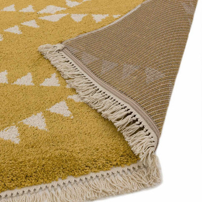 Mustard Shaggy Handmade Modern Easy to clean Rug for Dining Room-200cm ...