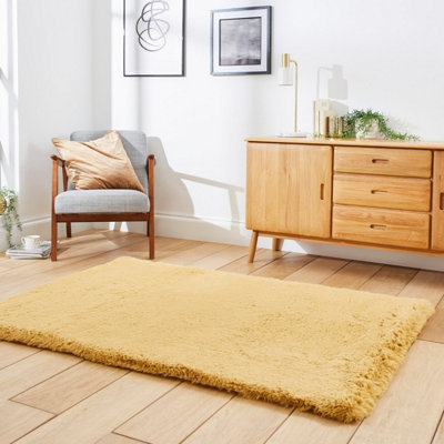 Mustard Shaggy Modern Easy to Clean Plain Rug For Dining Room Bedroom Living Room-150cm X 230cm