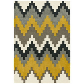 Mustard Wool Abstract Handmade Luxurious Modern Rug for Bedroom & Living Room-160cm X 230cm
