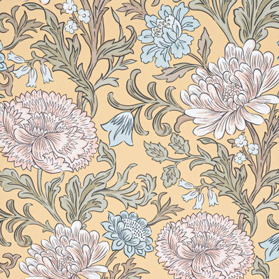 Mustard Yellow Floral Wallpaper Leaf Blue Smooth Vinyl Feature Wall