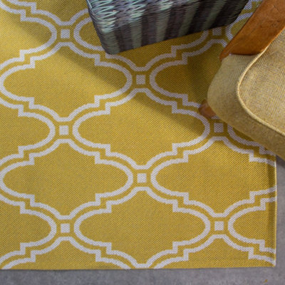 Mustard Yellow Modern Trellis Recycled Cotton Rug 80x150cm