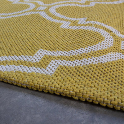 Mustard Yellow Modern Trellis Recycled Cotton Rug 80x150cm