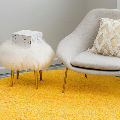 Mustard Yellow Thick Shaggy Circle Rug - California - 120cm