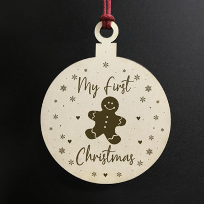 My 1st Christmas Bauble Wooden Hanging Tree Decoration New Baby Gift Daughter Son