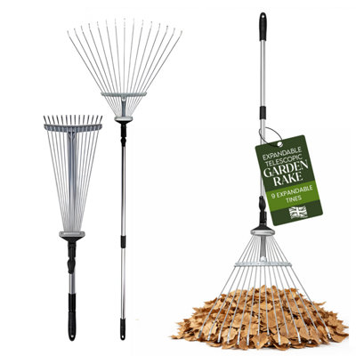 My Garden Rake Telescopic Adjustable Leaf Rake Metal Lawn Rakes with 9 ...