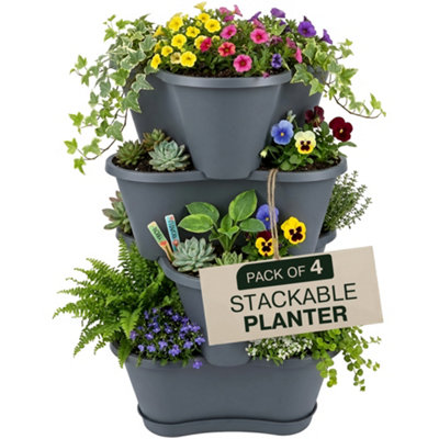 My Garden Stackable Planter Tower Pack of 4 Vertical Stackable Garden ...