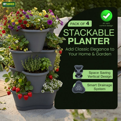 My Garden Stackable Planter Tower Pack of 4 Vertical Stackable Garden ...
