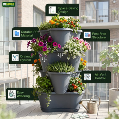 My Garden Stackable Planter Tower Pack of 4 Vertical Stackable Garden ...